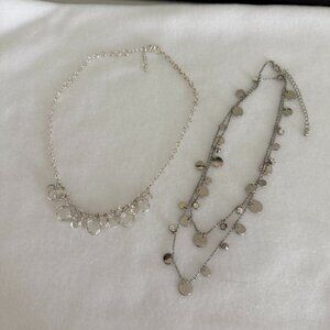 Set of 2 Silver Necklaces with crystals
